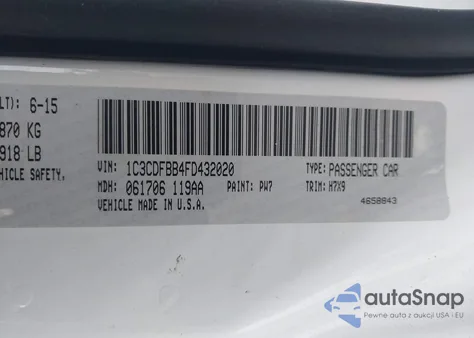 2015 Dodge Dart Sxt from USA, damaged, VIN 1C3CDFBB4FD432020